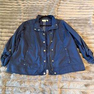 Chico's Navy Utility Jacket with Snap & Zip Front